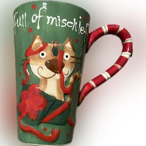💥Cracker Barrel Green Red Cat Mischief Large Mug Cup Tumbler Christmas Holiday
